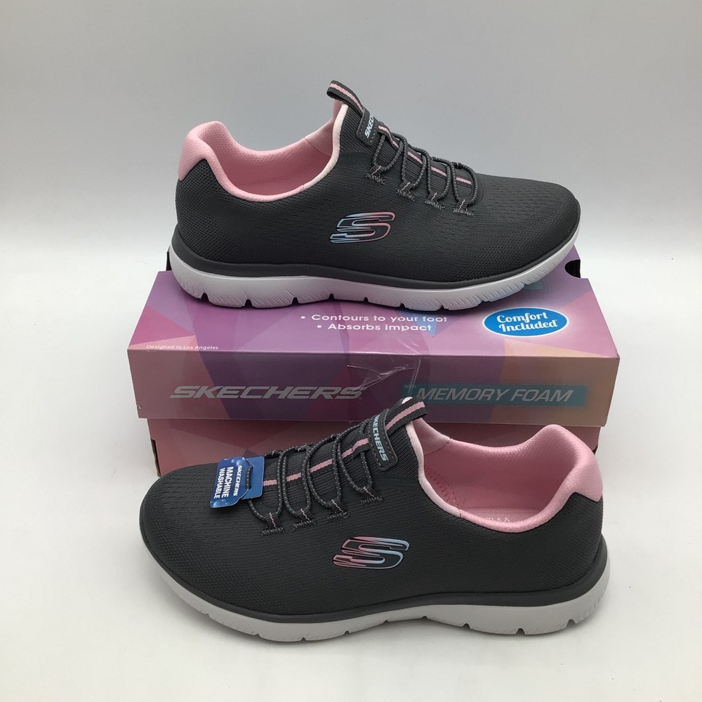 Skechers Summits Radiant Flow Charcoal Pink Wide Fit Sneakers Womens Size 6 NEW